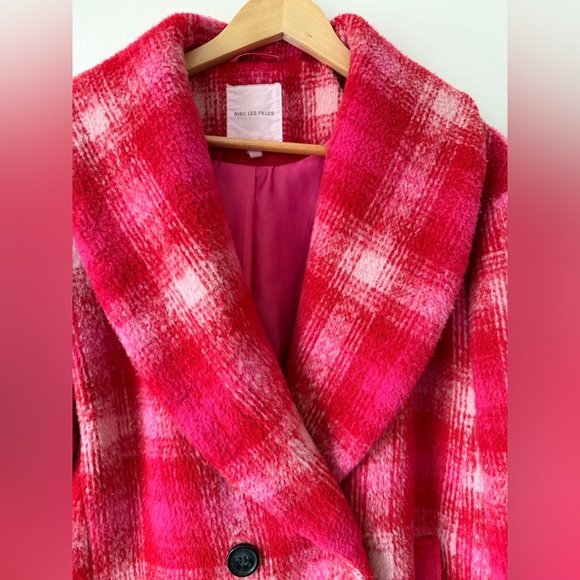 Avec Les Filles Pink Plaid Blazer Coat Maximalist Cozy Winter Anthropologie - Picture 4 of 11